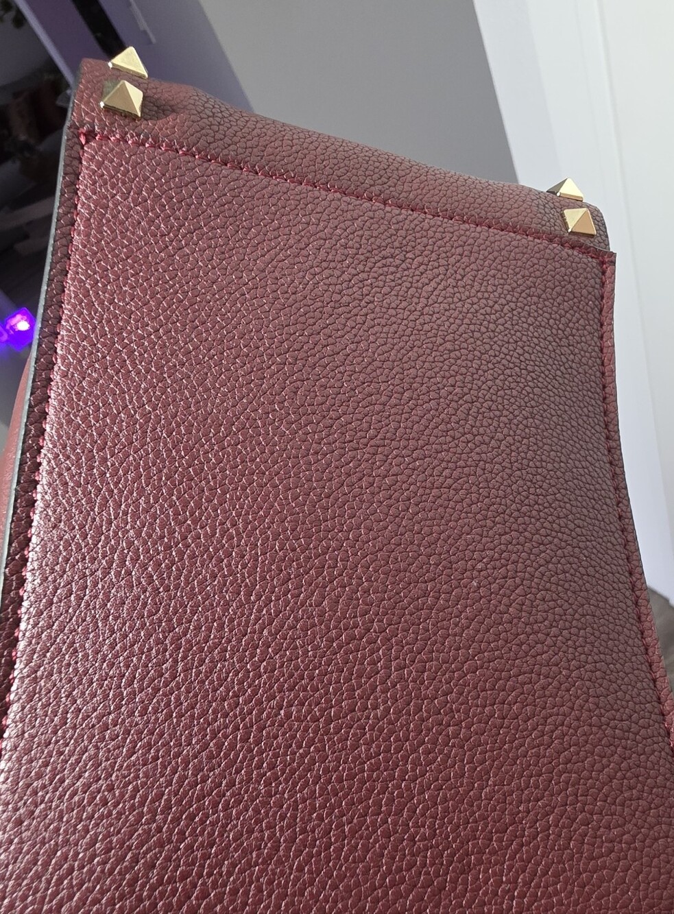 Studded Burgundy Leather Bucket Bag - Picture 11 of 16